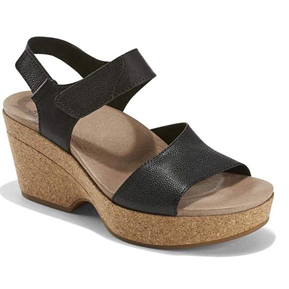 Earth Sandals Dark Academia Size 11 Khaya Kella Leather Open Toe Platform Black - Picture 1 of 8